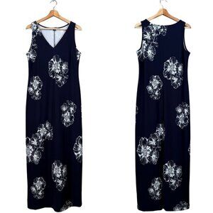 Boston Proper Floral V-Neck Maxi Dress Womens Small Blue Slit Wedding Party NWOT
